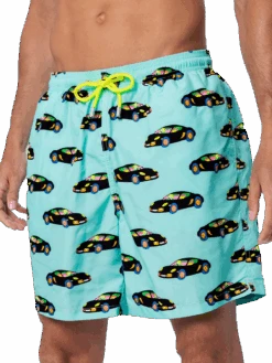 MC2 Saint Barth Man Lightweight Fabric Swim-shorts Lighting With Lodola Car Print |MARCO LODOLA SPECIAL EDITION -MC2 Saint Barth Shop LIG0001 03479F 02