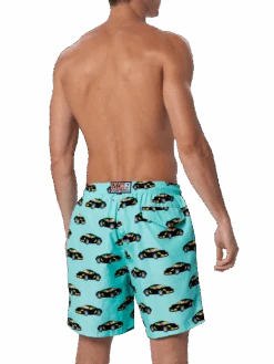 MC2 Saint Barth Man Lightweight Fabric Swim-shorts Lighting With Lodola Car Print |MARCO LODOLA SPECIAL EDITION -MC2 Saint Barth Shop LIG0001 03479F 03