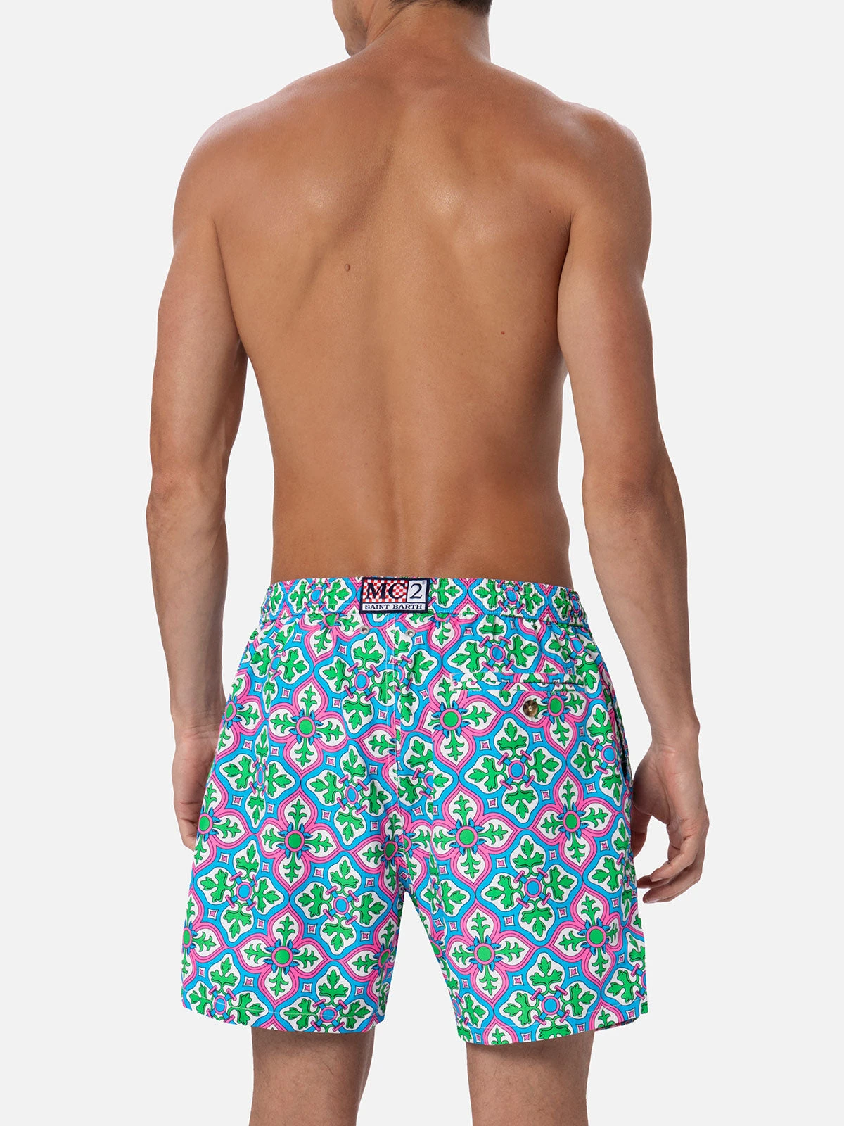 MC2 Saint Barth Man Lightweight Fabric Swim-shorts Lighting 70 With Majolica Print 7 MC2 Saint Barth Man Lightweight Fabric Swim-shorts Lighting 70 With Majolica Print - Image 5