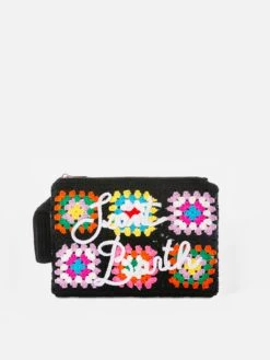 MC2 Saint Barth Parisienne Black Crochet Pouch Bag With Saint Barth Embroidery