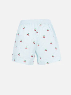 MC2 Saint Barth Woman Seersucker Striped Pull Up Shorts Meave With Cherry Patches -MC2 Saint Barth Shop MEA002 01834F 02