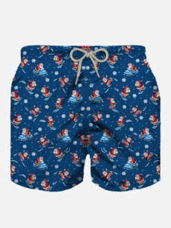 MC2 Saint Barth Man Light Fabric Swim Shorts With Happy Santa Claus Print