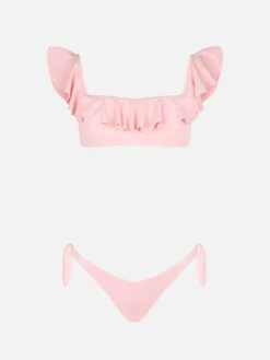 Off Shoulderpink Bikini Top -MC2 Saint Barth Shop ODE0001 21C pink ruffled bandeau bikini woman 4