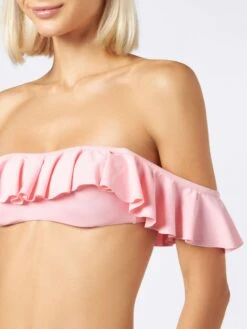 Off Shoulderpink Bikini Top -MC2 Saint Barth Shop ODE0001 21C pink ruffled bikini woman 3