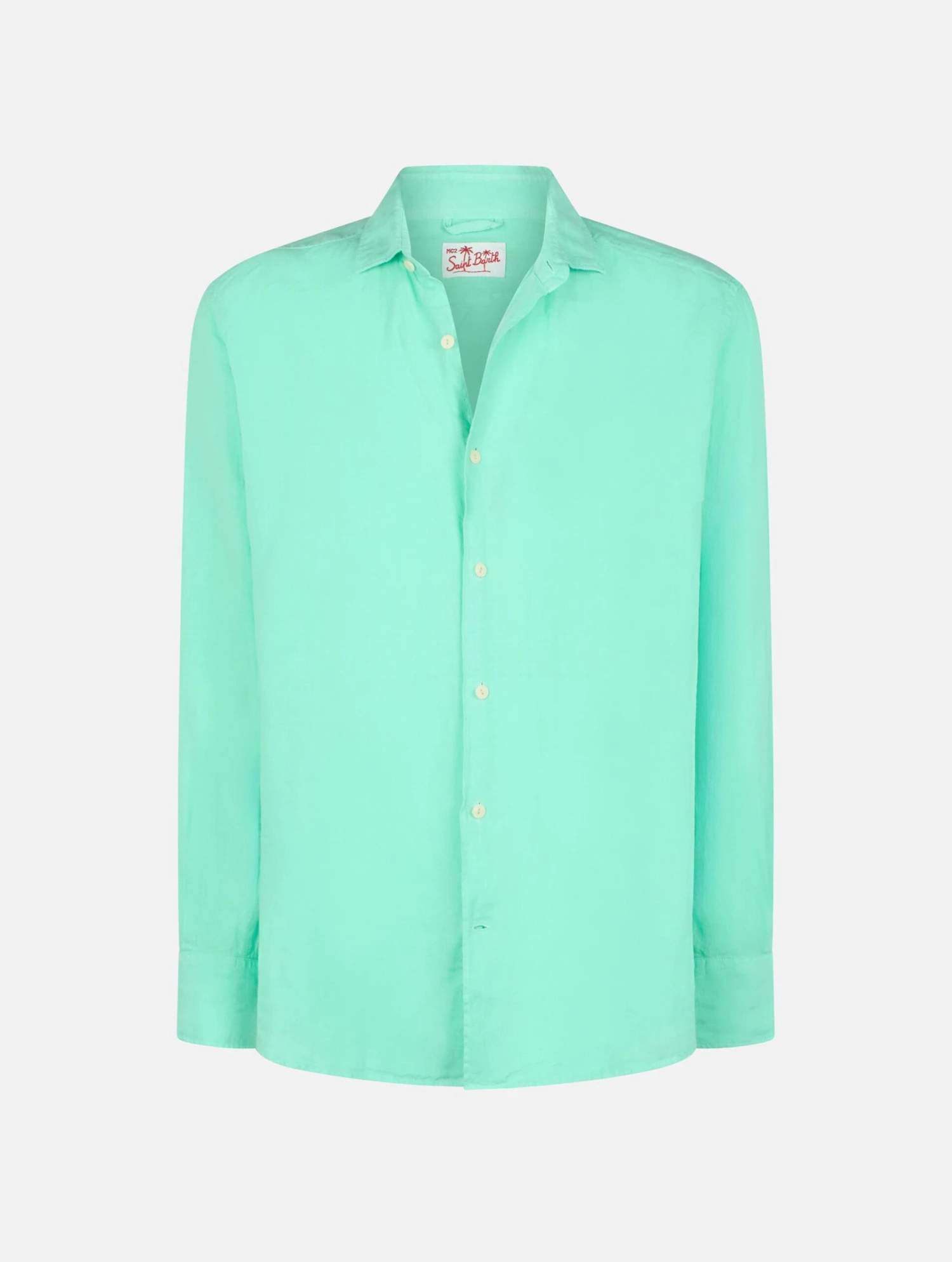 MC2 Saint Barth Man Mint Green Linen Shirt Pamplona 6 MC2 Saint Barth Man Mint Green Linen Shirt Pamplona - Image 4