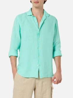 MC2 Saint Barth Man Mint Green Linen Shirt Pamplona