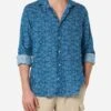 MC2 Saint Barth Navy Blue Linen Shirt Pamplona With Sashiko Print