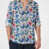 MC2 Saint Barth Nvy Blue Linen Shirt Pamplona With Flower Print