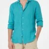 MC2 Saint Barth Man Teal Linen Shirt Pamplona