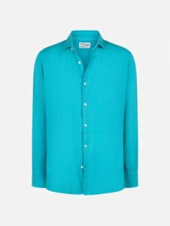 MC2 Saint Barth Man Teal Linen Shirt Pamplona -MC2 Saint Barth Shop PAMP001 02119F man linen shirt teal 4