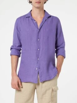 MC2 Saint Barth Man Purple Linen Shirt Pamplona