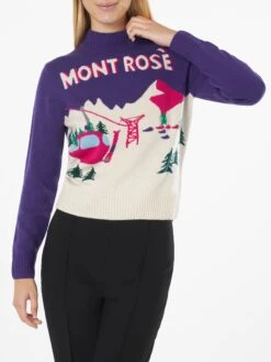 MC2 Saint Barth Woman Crewneck Sweater New Queen With Mont Rosè Postcard Jacquard