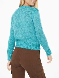 MC2 Saint Barth Woman Crewneck Soft Crop Sweater With Sundays Are For Coccole Embroidery -MC2 Saint Barth Shop QUE0017 09797E woman sweater water green alpaca 3