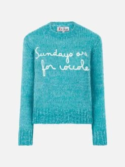 MC2 Saint Barth Woman Crewneck Soft Crop Sweater With Sundays Are For Coccole Embroidery -MC2 Saint Barth Shop QUE0017 09797E woman sweater water green embroidery 4 3b16d3a6 bcca 480b 9569 2b382f847b81