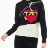 MC2 Saint Barth Woman Crewneck Black Sweater With Lovovia Embroidery -MC2 Saint Barth Shop QUE0018 10024E postcard sweater woman black 1