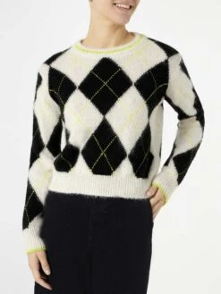 MC2 Saint Barth Woman Brushed Cropped Sweater With Argyle Pattern