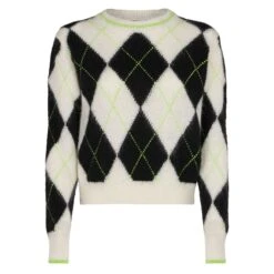 MC2 Saint Barth Woman Brushed Cropped Sweater With Argyle Pattern 9 MC2 Saint Barth Woman Brushed Cropped Sweater With Argyle Pattern -MC2 Saint Barth Shop QUE0027 00581C woman sweater argyle black 4