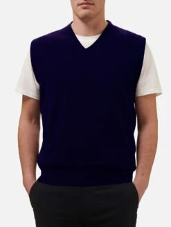 MC2 Saint Barth Man Navy Blue Cashmere Blend V Neck Vest Russel