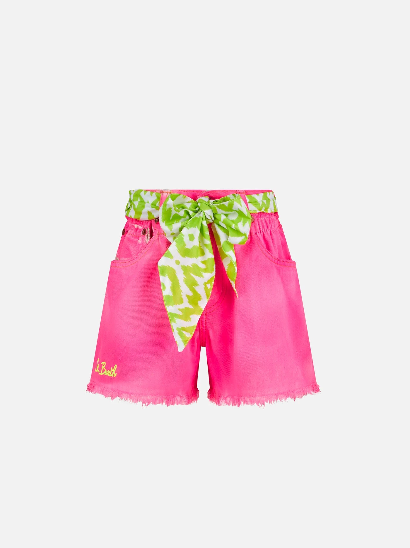 MC2 Saint Barth Girl Fluo Pink Upcycled Denim Shorts With Embroidery 3 MC2 Saint Barth Girl Fluo Pink Upcycled Denim Shorts With Embroidery