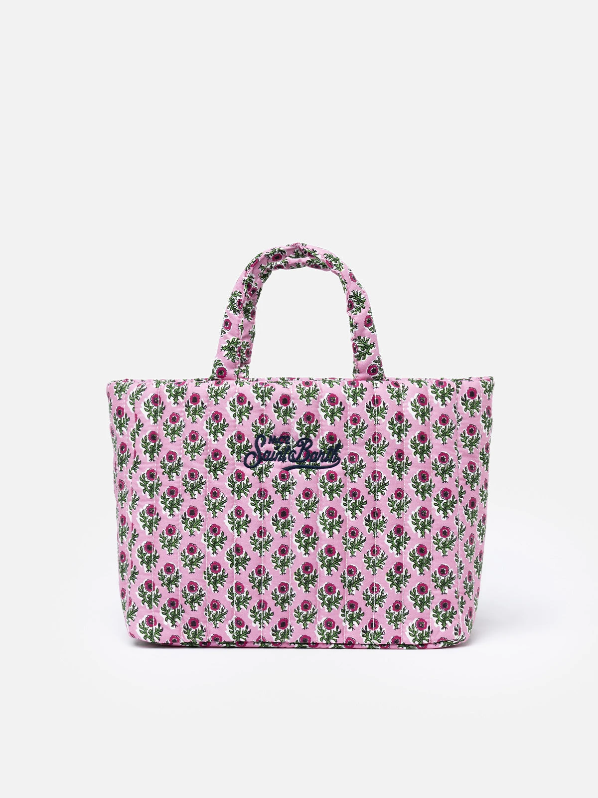 MC2 Saint Barth Pink Flower Quilted Soft Tote Mid Bag 3 MC2 Saint Barth Pink Flower Quilted Soft Tote Mid Bag