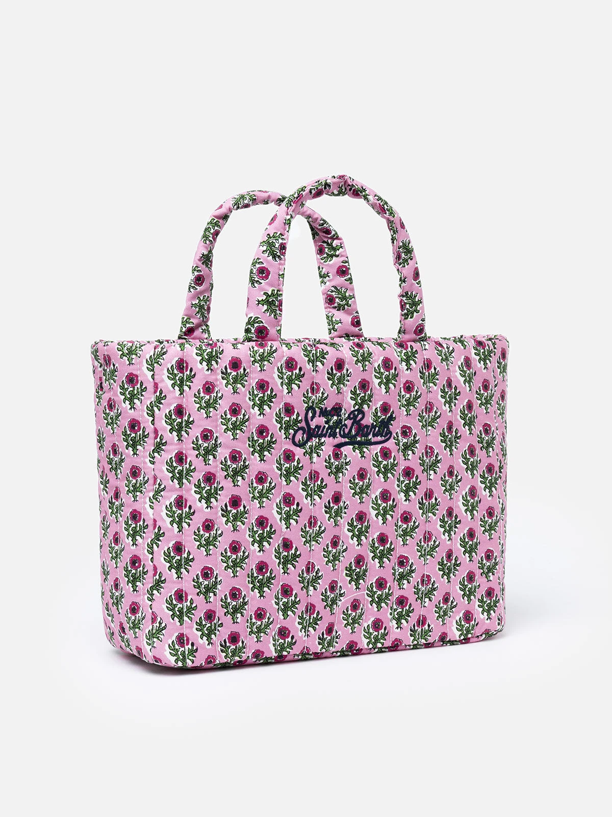 MC2 Saint Barth Pink Flower Quilted Soft Tote Mid Bag 5 MC2 Saint Barth Pink Flower Quilted Soft Tote Mid Bag - Image 3