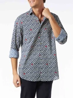 MC2 Saint Barth Man Muslin Cotton Sikelia Shirt With Palm Print