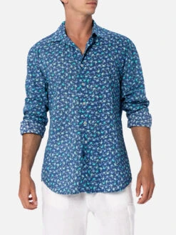 MC2 Saint Barth Man Muslin Cotton Shirt Sikelia With Crabs Print