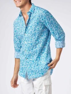 MC2 Saint Barth Man Muslin Cotton Sikelia Shirt With Flower Print