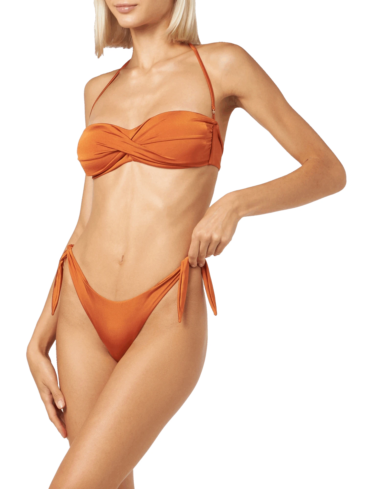 Shiny Orange Crossed Bandeau Bikini 4 Shiny Orange Crossed Bandeau Bikini - Image 2