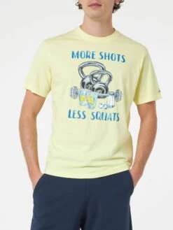 MC2 Saint Barth Man Cotton T-shirt With More Shots Less Squats Placed Print