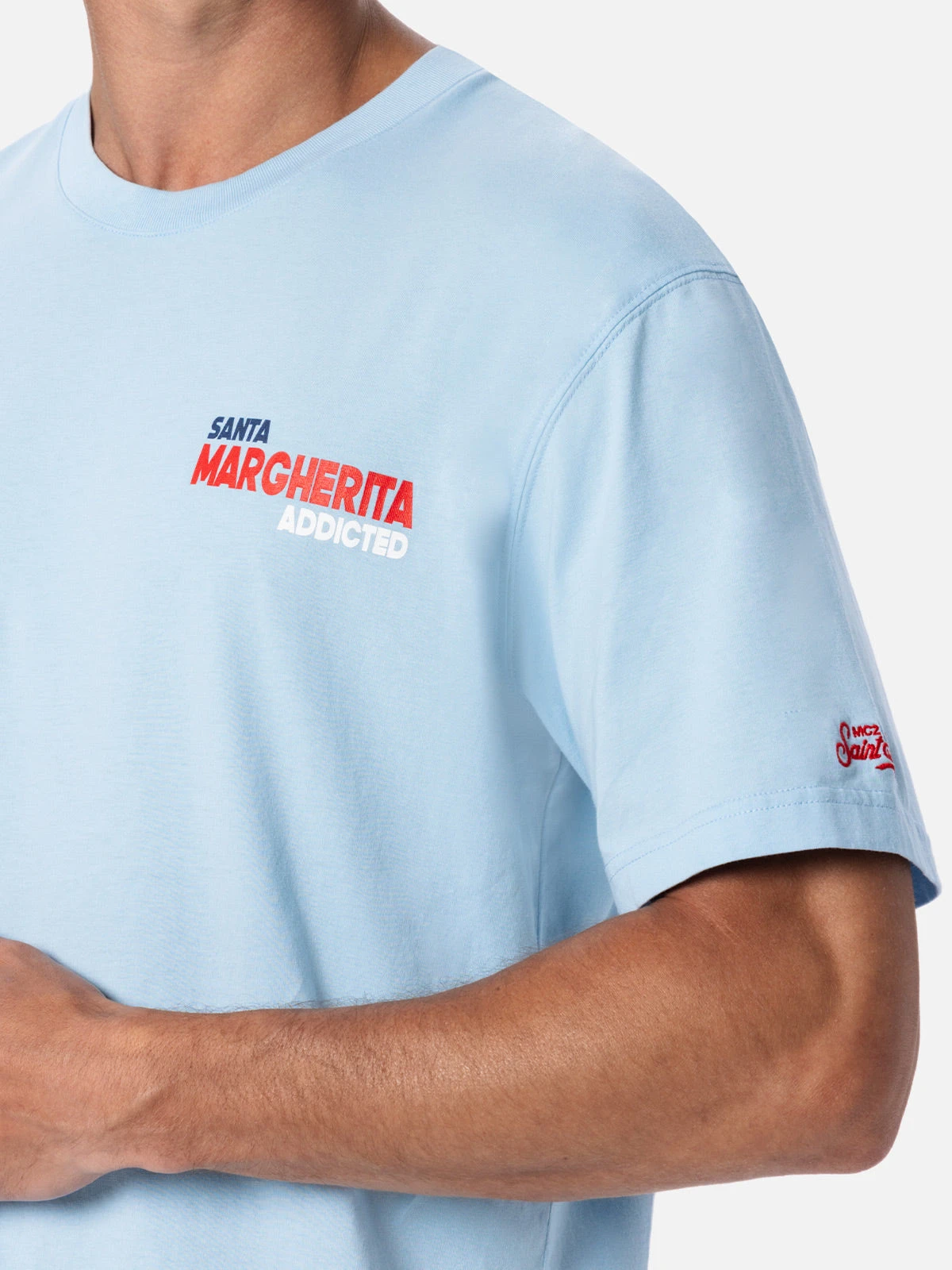 MC2 Saint Barth Man Cotton T-shirt With Santa Margherita Addicted Postcard Placed Print 3 MC2 Saint Barth Man Cotton T-shirt With Santa Margherita Addicted Postcard Placed Print