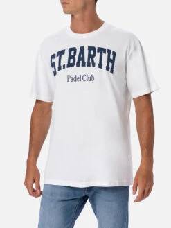 MC2 Saint Barth Man Cotton T-shirt With St. Barth Padel Club Placed Print