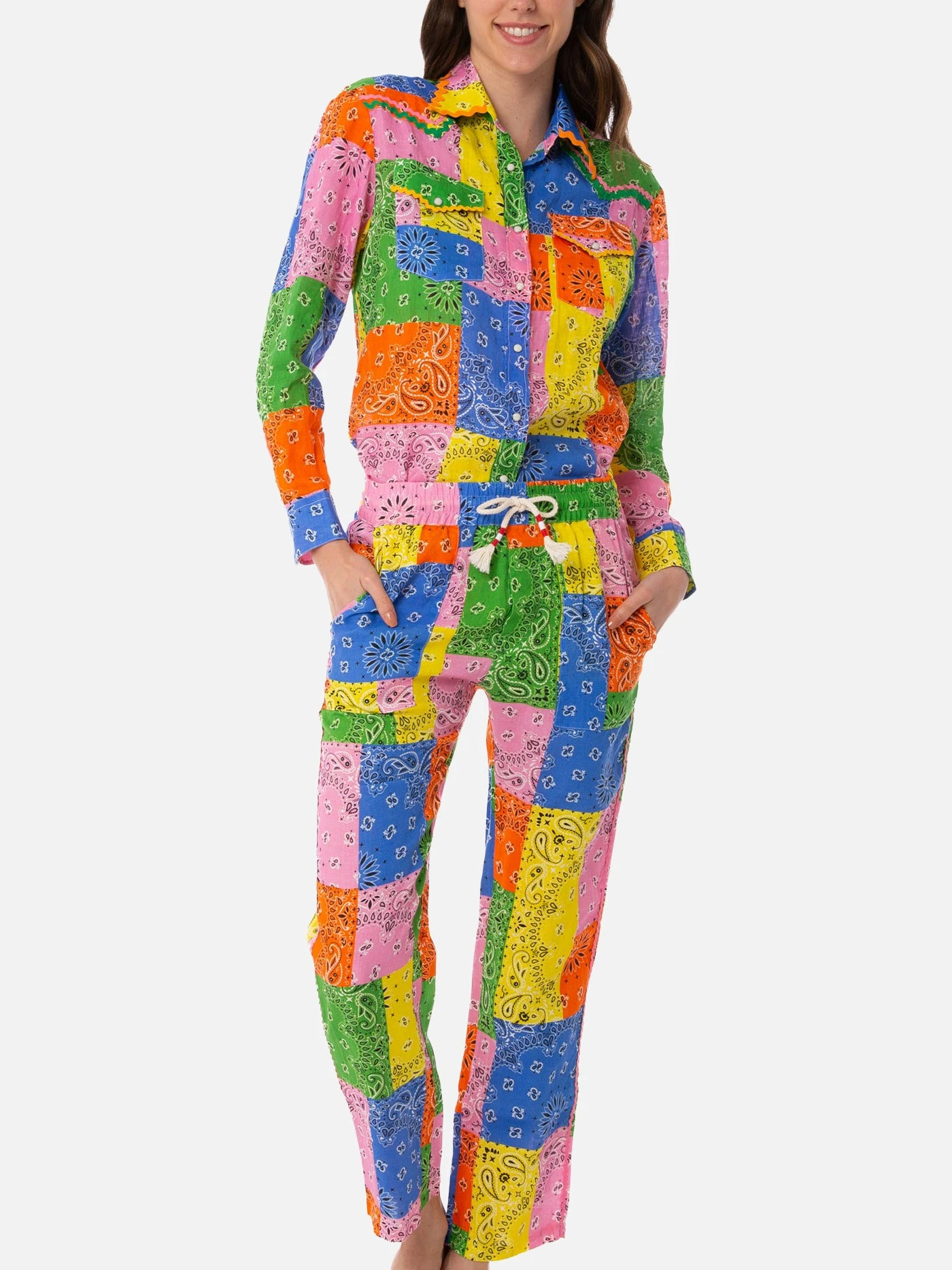 MC2 Saint Barth Woman Linen Pants With Multicolor Bandanna Print 4 MC2 Saint Barth Woman Linen Pants With Multicolor Bandanna Print - Image 2