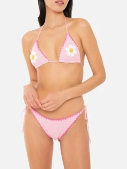 Woman Crochet Triangle Bikini With Daisy Patch