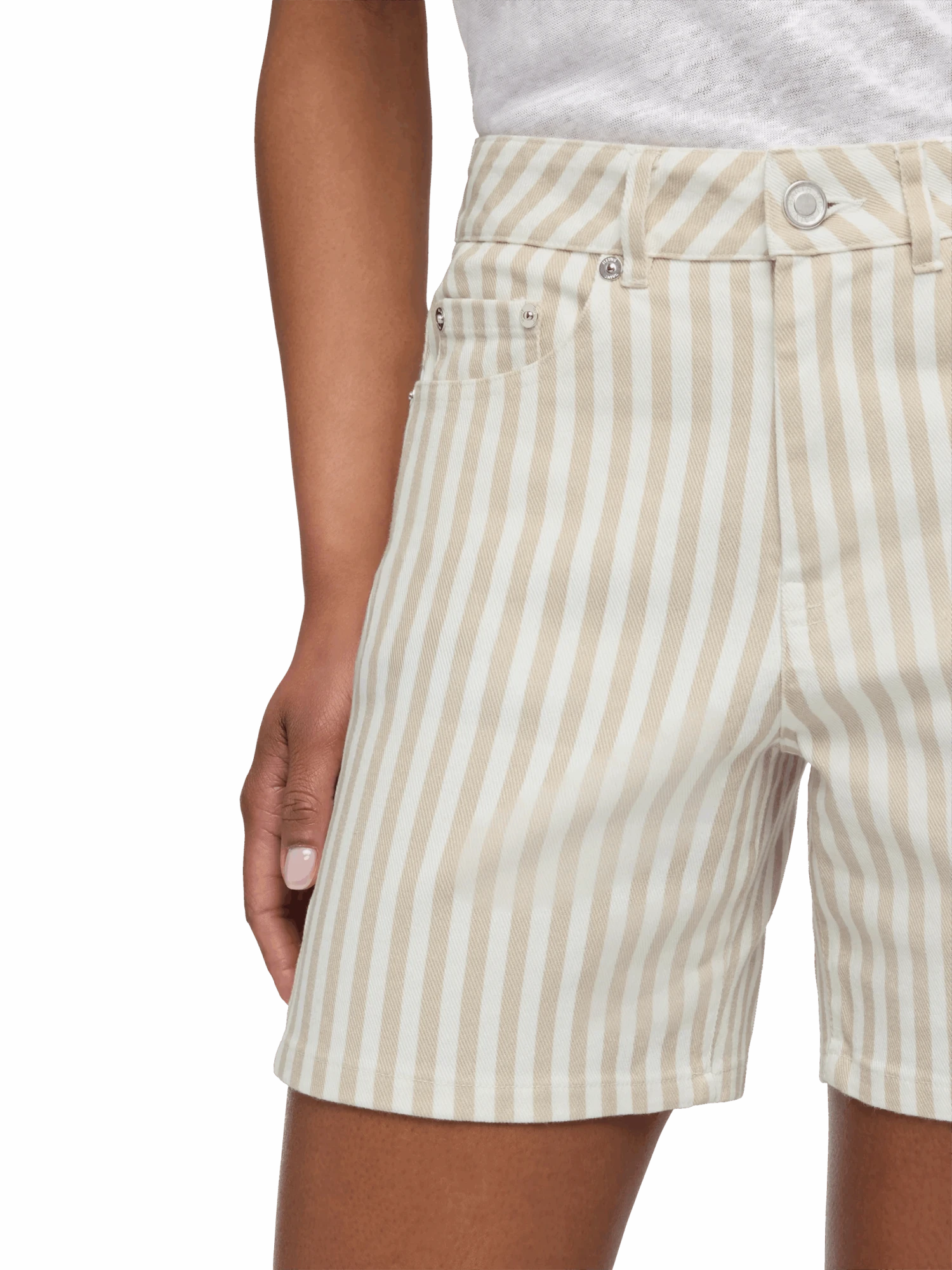 MC2 Saint Barth Ann Denim Bermuda With Beige Striped Print 4 MC2 Saint Barth Ann Denim Bermuda With Beige Striped Print - Image 2