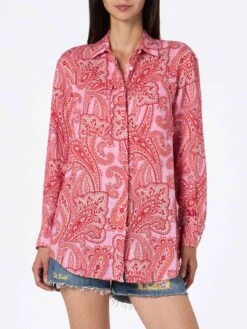 MC2 Saint Barth Woman Linen Shirt Alodie With Paisley Print And Pockets