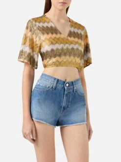 MC2 Saint Barth Opened V-neck Blouse Angelina In Raschel Fabric