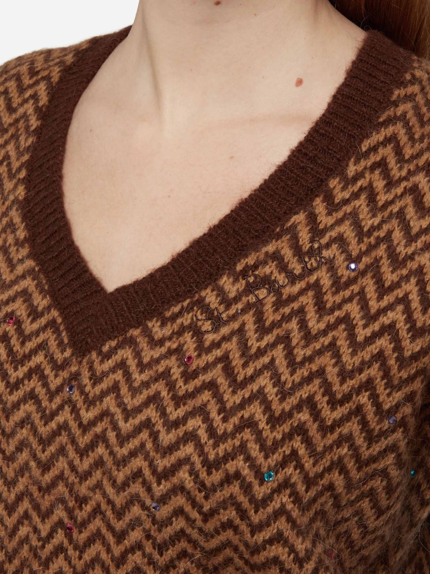 MC2 Saint Barth Woman Cropped Sweater With Argyle Pattern 4 MC2 Saint Barth Woman Cropped Sweater With Argyle Pattern - Image 2