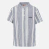 MC2 Saint Barth Boy Short Sleeved Seersucker Shirt With Striped All Over Print -MC2 Saint Barth Shop UID ANT000200371F BOY SHIRT BLUE SEERSUCKER 01