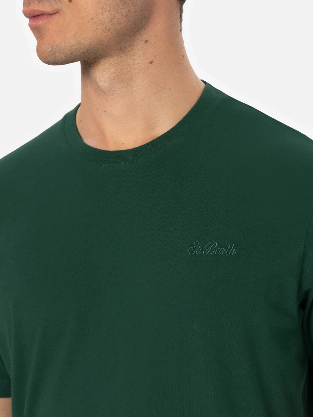 MC2 Saint Barth Man British Green Heavy Cotton T-shirt Arnott With St. Barth Embroidery 3 MC2 Saint Barth Man British Green Heavy Cotton T-shirt Arnott With St. Barth Embroidery