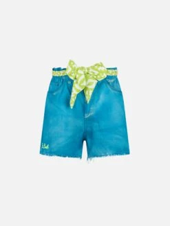 MC2 Saint Barth Woman Upcycled Turquoise Denim Shorts Arizona With Embroidery -MC2 Saint Barth Shop UID ARZ000100657D WOMAN SHORTPANT BLUE 20240727163500 5