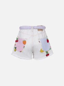 MC2 Saint Barth Woman Upcycled Denim Shorts Arizona With Patches -MC2 Saint Barth Shop UID ARZ000104944F WOMAN SHORT PANT WHITE 01