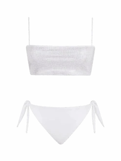 MC2 Saint Barth Woman White Bandeau Bikini Athena Yali With Rhinestones