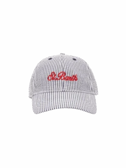 MC2 Saint Barth Baseball Navy Blue Striped Seersucker Cap