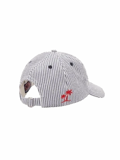 MC2 Saint Barth Baseball Navy Blue Striped Seersucker Cap -MC2 Saint Barth Shop UID BASB000701652H ACCESSORY HAT BLUE STRIPES MC2 20250505083531 03