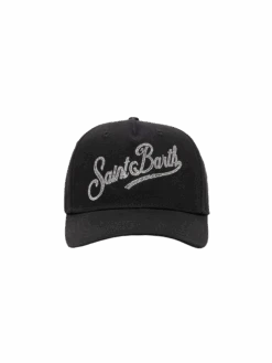 MC2 Saint Barth Baseball Black Cotton Cap With Rhinestones