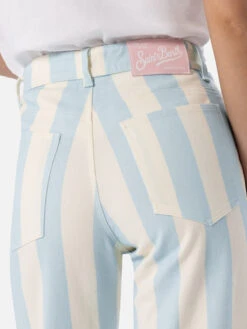 MC2 Saint Barth Woman Light Blue Striped Print Denim Belleville 11 MC2 Saint Barth Woman Light Blue Striped Print Denim Belleville -MC2 Saint Barth Shop UID BELL00105130F WOMAN PANT SKY 03