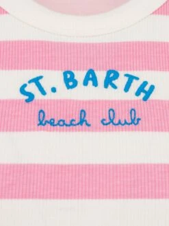 MC2 Saint Barth Blue Jr Pink Striped Rib-knit Cotton Crop Tank With Embroidery -MC2 Saint Barth Shop UID BLUE00203458H GIRL T SHIRT PINK STRIPES 20250407083500 03