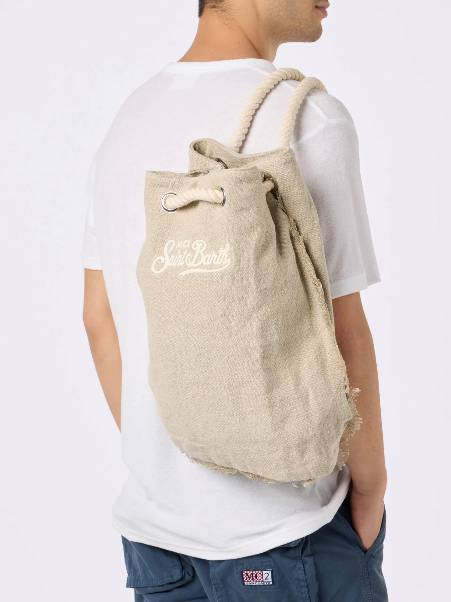 MC2 Saint Barth Beige Boat Linen Backpack 4 MC2 Saint Barth Beige Boat Linen Backpack - Image 2