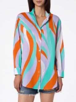 MC2 Saint Barth Woman Cotton Shirt Brigitte With Shape Wave Print